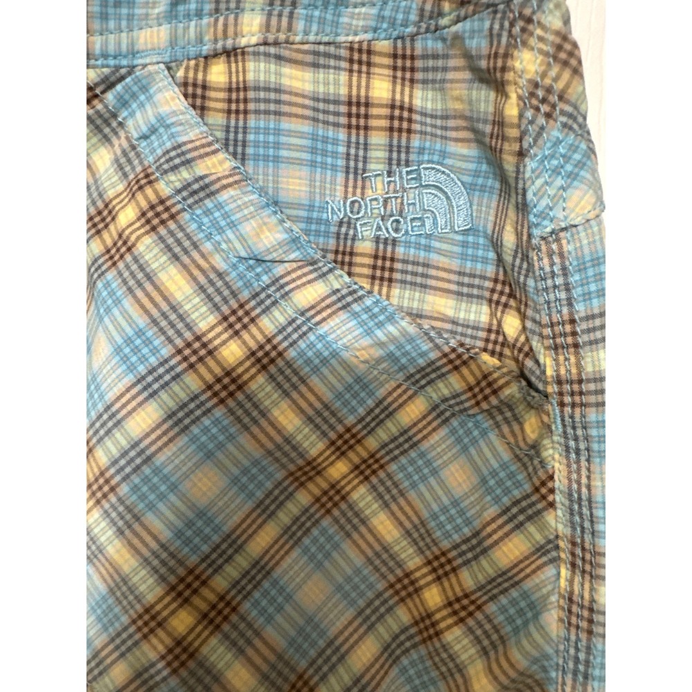 The North Face Plaid Hiking Shorts‎ Outdoor Casual Blue Brown Womens 12 - Picture 2 of 5